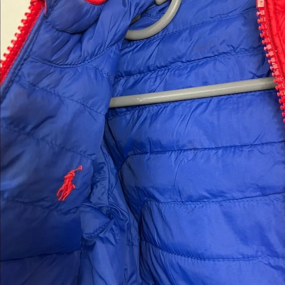 Ralph Lauren Vibrant Red Puffer Jacket with reversible blue EUC 9 months